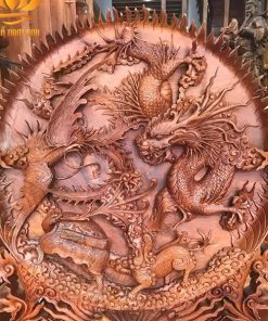 Đĩa tứ linh đục kênh bong gỗ hương liền tấm 90x70x7cm