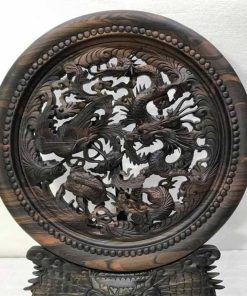 Đĩa tứ linh gỗ mun hoa đục tinh xảo 50x40x3.5cm