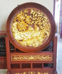Tranh phù dung công gỗ hương loại to 127x81x50cm